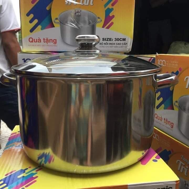 [DÙNG ĐƯỢC MỌI LOẠI BẾP (KỂ CẢ BẾP TỪ)] NỒI LUỘC GÀ INOX SIZE TO 30cm SIÊU TO DÀY DẶN ĐẸP NẮP VUNG BẰNG KÍNH/NỒI INOX NẮP KÍNH DÀY DẶN SIÊU TO