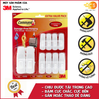 Bộ 10 móc treo tường cường lực siêu dính 11.4kg Command 3M 17008EXVP - Tốc độ 247 chống thấm nước bám cực chắc cực bền