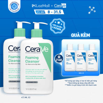 Bộ đôi sữa rửa mặt CeraVe dành cho da dầu Foaming Cleanser 473ml