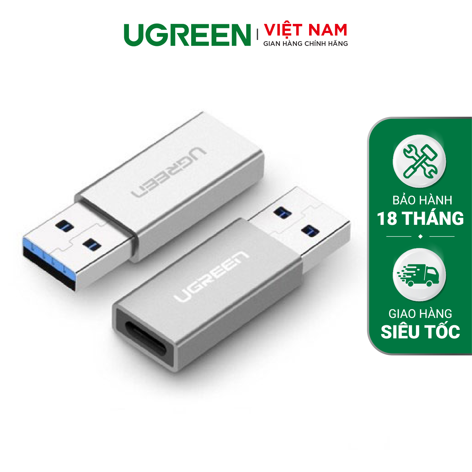 [VOUCHER 9% TỐI ĐA 100K]Đầu chuyển đổi USB type C sang USB 3.0 vỏ nhôm, dùng cho PC, laptop, macbook, điện thoại UGREEN US204 30705 - Hãng phân phối chính thức