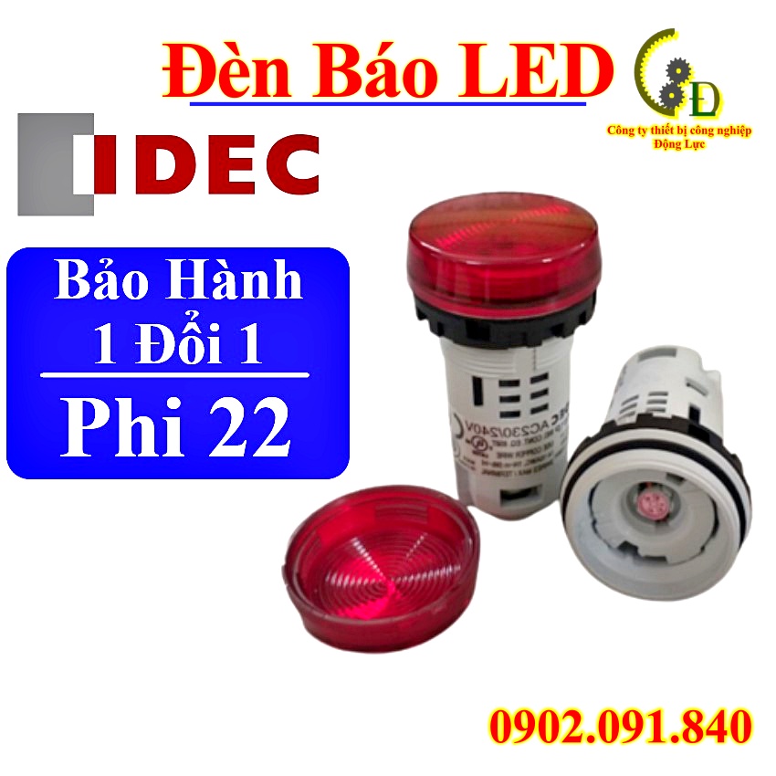 Đèn báo phẳng unibody phi 22mm 220v ac/dc bóng led đỏ yw1p-1uqm3r idec