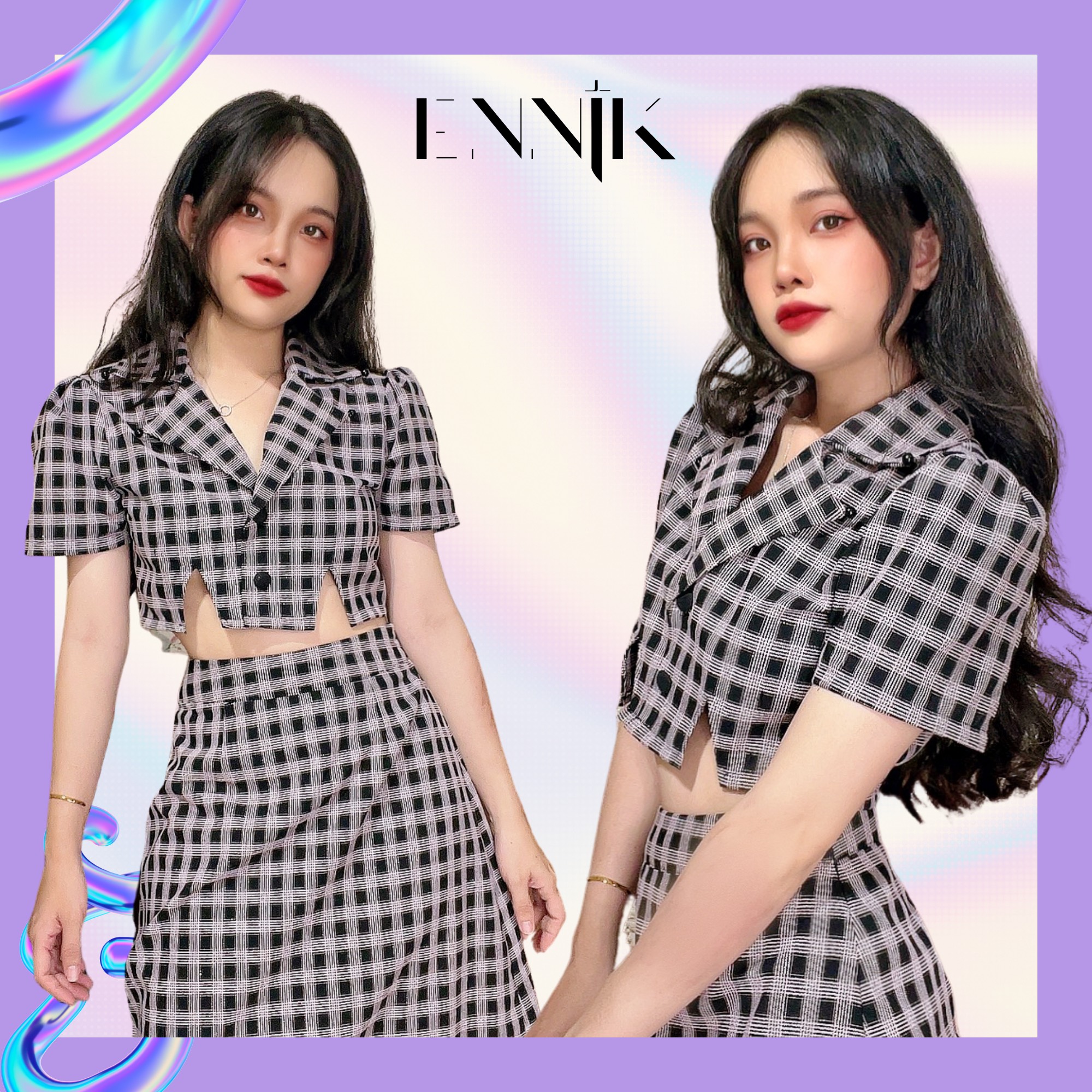 Set vest nữ cut out caro dạo phố