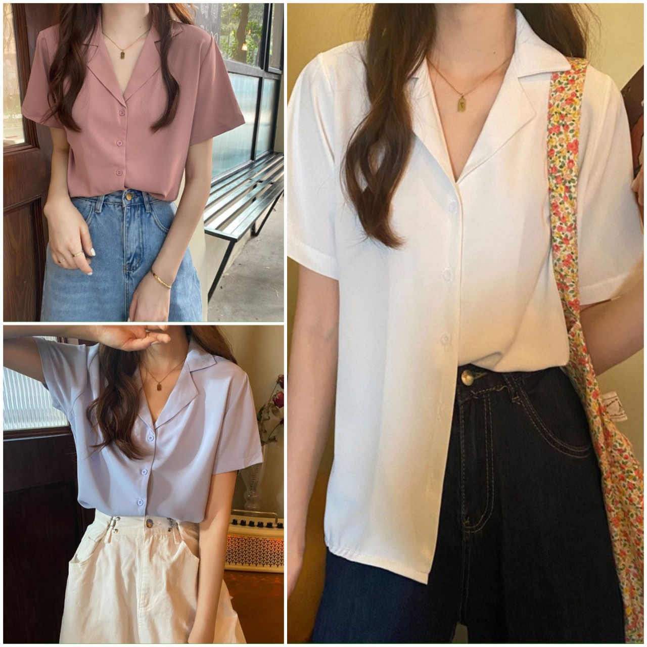 Áo sơ mi nam nữ tay lỡ cổ vest form rộng, sơ mi unisex ngắn tay cá tính