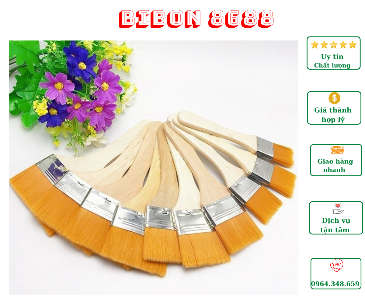 Cọ vẽ cán gỗ bản lớn, panhxo chổi vẽ, panh xô chuyên dụng màu nước, acrylic, sơn dầu
