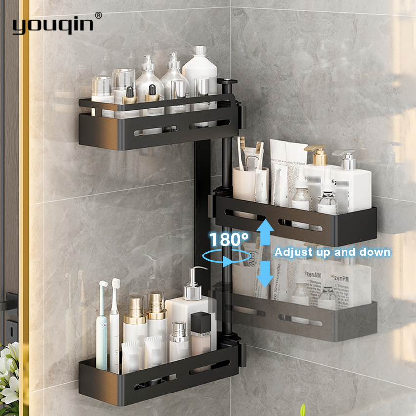 Youqin Giá xoay 3 tầng giá treo tường giá sắp xếp đa năng Giá xoay Gel tắm đồ đựng giữ đựng chai phụ kiện phòng tắm lọ gia vị bằng nhôm không gian xoay 180 ° giá đỡ điều chỉnh được 2/3/4 tầng
