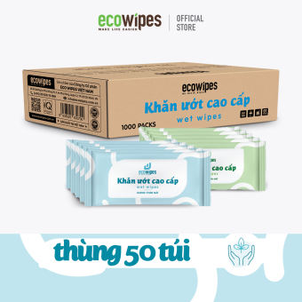Thùng 50 túi 20 cái khăn lạnh cao cấp EcoWipes hương lô hội/hương trà xanh loại 1 tờ dùng 1 lần không cồn không paraben an toàn khi sử dụng