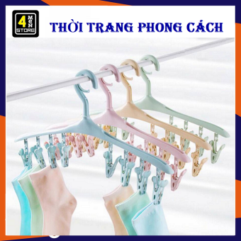 Móc phơi quần áo kèm 8 kẹp đa năng - móc treo 8 kẹp chống bay thiết kế thông minh tiết kiệm được diện tích