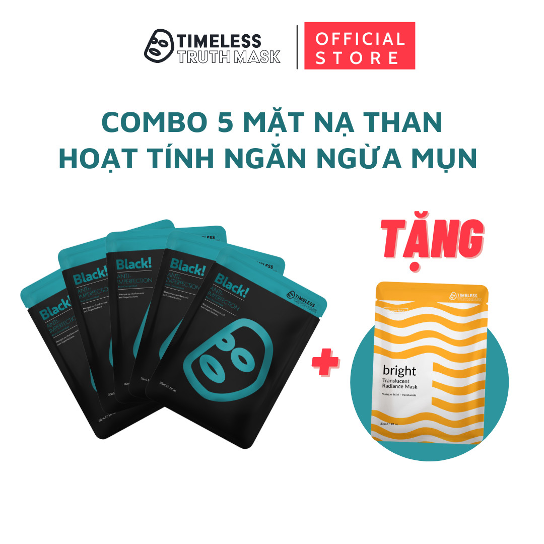 Combo 5 Mặt Nạ Dưỡng Da Than Hoạt Tính Cho Da Dầu Mụn  và Lỗ Chân Lông To Tặng 1 Mặt Nạ Cấp Ẩm Phục Hồi Da Sợi Tơ Siêu Nhẹ Cao Cấp Timeless Truth