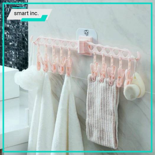 Móc Kẹp Phơi Tất Vớ Khăn Quần Áo Kẹp Nhựa Treo Gắn Dán Tường Phơi Đồ Lót Trẻ Em Người Lớn Ngoài Trời Ban Công Lan Can