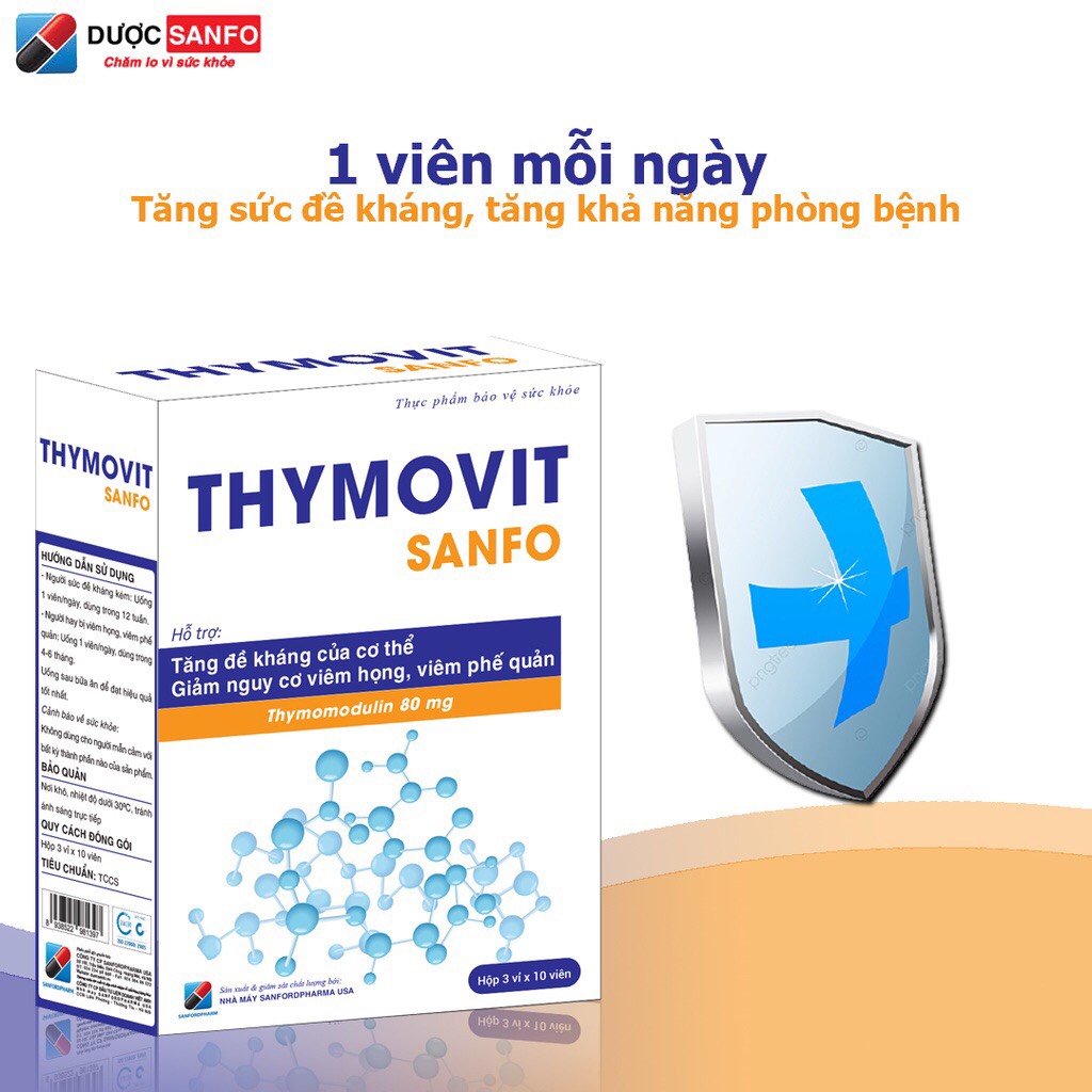 Viên uống Thymovit Sanfo tăng sức đề kháng, tăng khả năng phòng bệnh hộp 3 vỉ x 10 viên