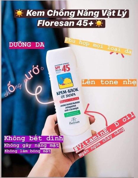Kem chống nắng Floresan SPF 45 của Nga tuýp trắng bảo vệ da 125ml