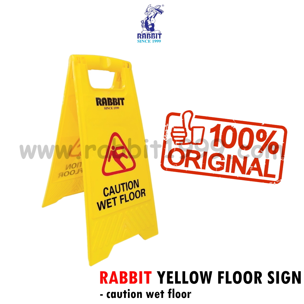 RABBIT YELLOW FLOOR SIGN - caution wet floor / cleaning in progress / yellow foldable floor sign / yellow foldable signboard / yellow safety floor sign board