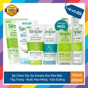 Simple Tẩy trang Micellar 200ml + Sữa rửa mặt 150ml + Nước hoa hồng 200ml sạch sâu hiệu quả - Ba Lan