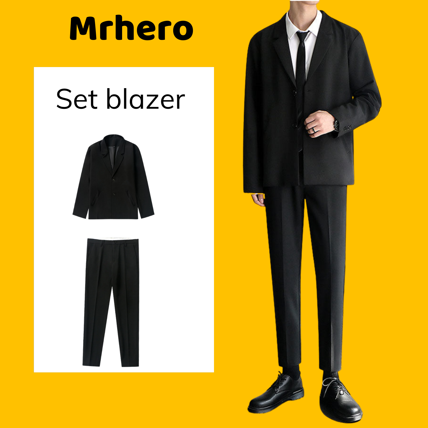 Set áo blazer dài tay quần âu dáng côn form rộng nam Hàn Quốc ST01 bộ đồ giả vest đi học, đi làm phong cách thanh lịch Mrhero