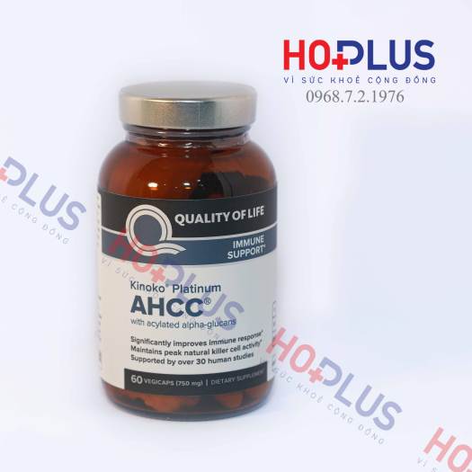 Viên uống AHCC Kinoko Platinum nhập khẩu từ Mỹ 750mg 60 viên tăng cường hệ miễn dịch, đào thải HPV - Hoplus