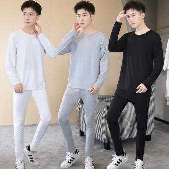 Bộ Đồ Lót Giữ Nhiệt Kiểu Mỏng Nam Trang Phục Mùa Thu Thanh Niên Quần Mùa Thu Đồ Ngủ Giữ Ấm Mặc Trong Chống Lạnh Cổ Tròn Cho Người Già Mùa Đông
