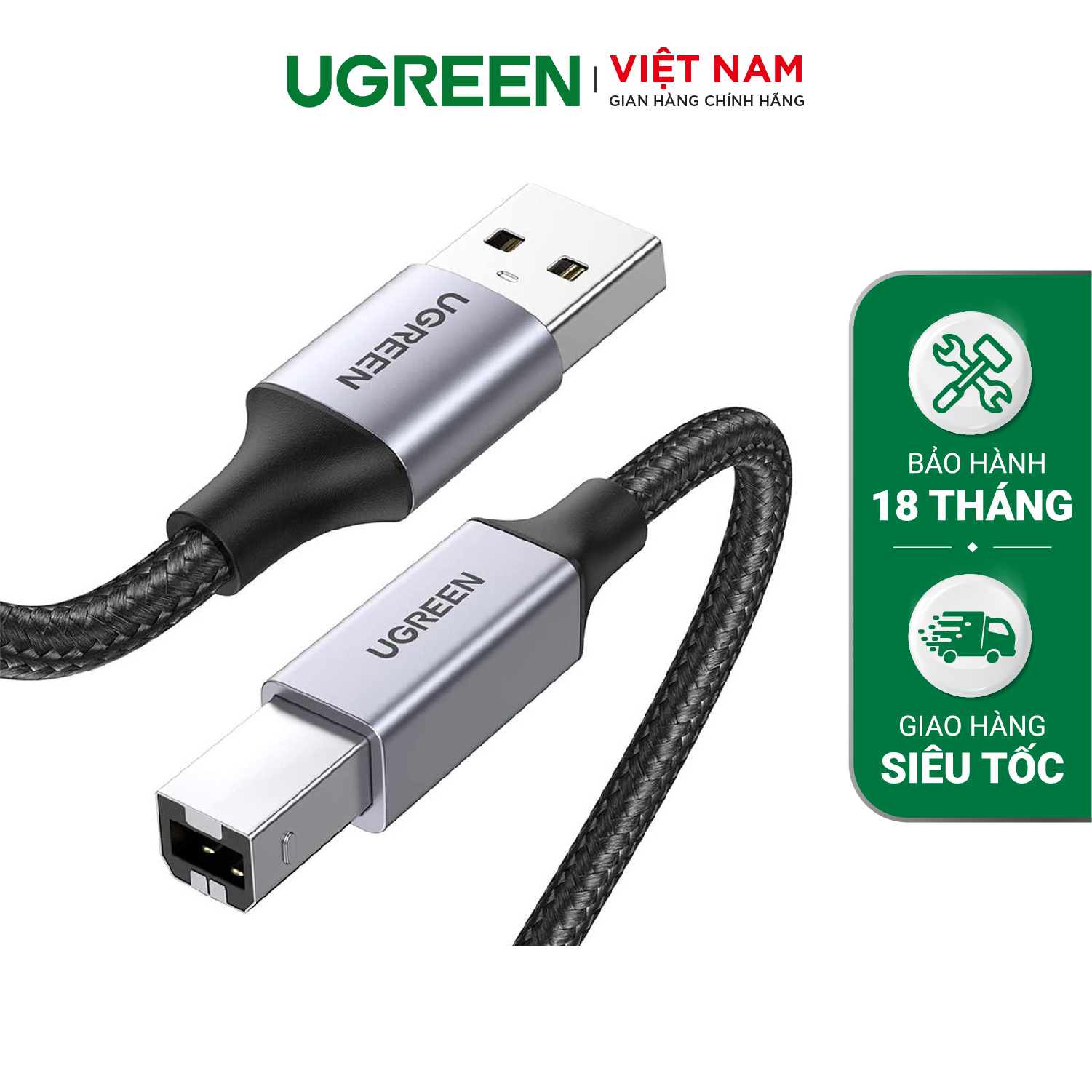 Cáp máy in USB A sang USB B UGREEN US369 - Tốc độ truyền tải 480Mbps - Sử dụng rộng rãi cho máy Fax máy in… - Hàng phân phối chính hãng - Bảo hành 18 tháng 1 đổi 1