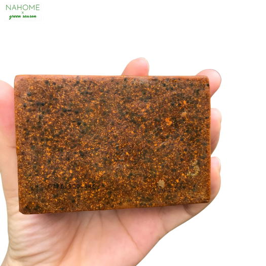 Xà bông bồ hòn Cốm Nghệ Tía Tô, giảm mụn, mờ thâm nám, dưỡng sáng da, phù hợp với da khô, mùi hương thảo, dạng bánh 120gr - Xà phòng Bồ hòn bếp xanh, dùng rửa mặt và tắm, đã được kiểm định chất lượng Nahome