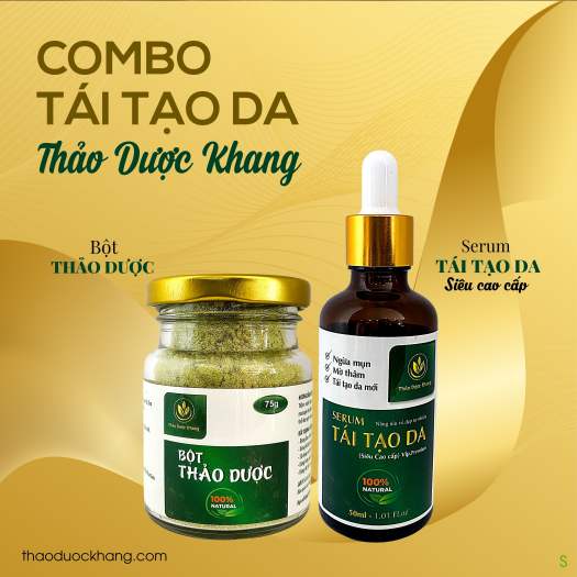 Combo Thảo Dược Khang gồm Serum đánh bay vết thâm sẹo rỗ 30ml + Bột thảo dược hàng chính hãng