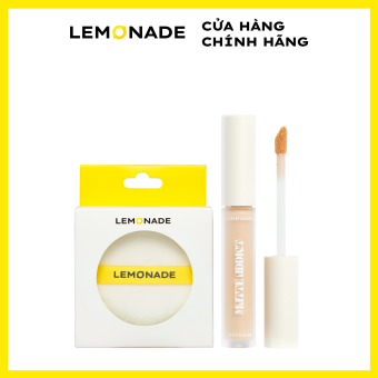 Combo Kem che khuyết điểm kiềm dầu bền màu Lemonade Matte Addict Concealer 3g & Bộ 2 bông phấn phủ Lemonade Loose Powder Puff Set 2 pcs