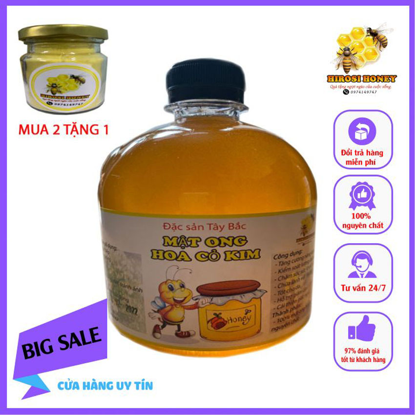 [BÁN CHẠY] 750g Mật ong thiên nhiên hoa cỏ kim  Sơn La HIROSI HONEY nguyên chất , tốt cho sức khoẻ làm đẹp