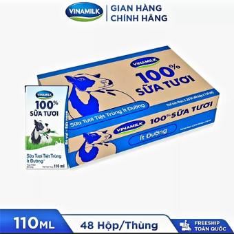 THÙNG 48 HỘP SỮA TƯƠI TIỆT TRÙNG VINAMILK 100% ÍT ĐƯỜNG 110ML.