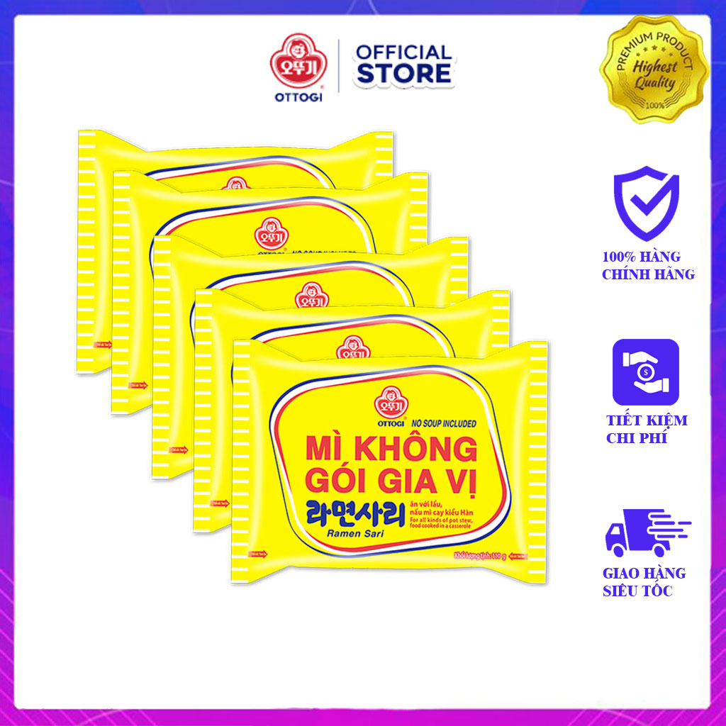 Combo 5 gói Mì Không Gói Gia Vị Ottogi 110Gx5