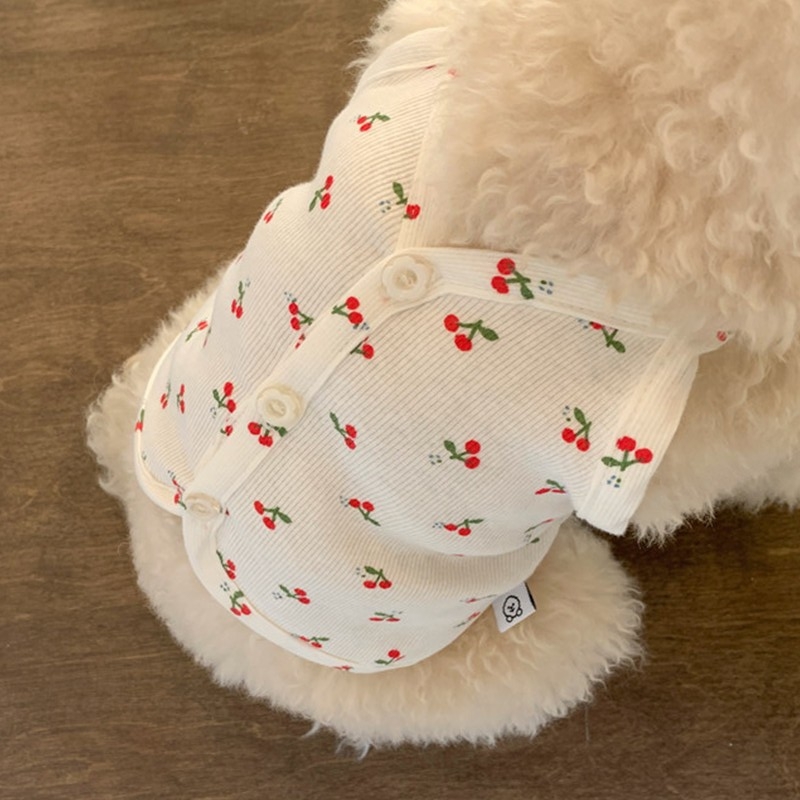 DY Loving Quần Áo Cho Chó Áo Thun Có Dây Họa Tiết Anh Đào Nhỏ Dễ Thương Áo Khoác Cardigan Có Cúc Bằng Cotton Mềm Cho Chó Mèo ShihTzu Chow Chow Trong Vòng 10Kg