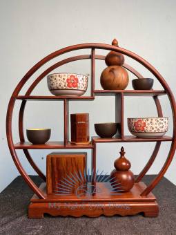 Kệ mini tròn gia dụng gỗ gõ cỡ khủng-kệ bày đồ gỗ cao 42 ngang 40 sâu 12