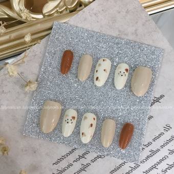 Bộ 10 móng giả họa tiết bò sữa dễ thương - Nail box họa tiết nổi 3D siêu xinh nb020 julynails