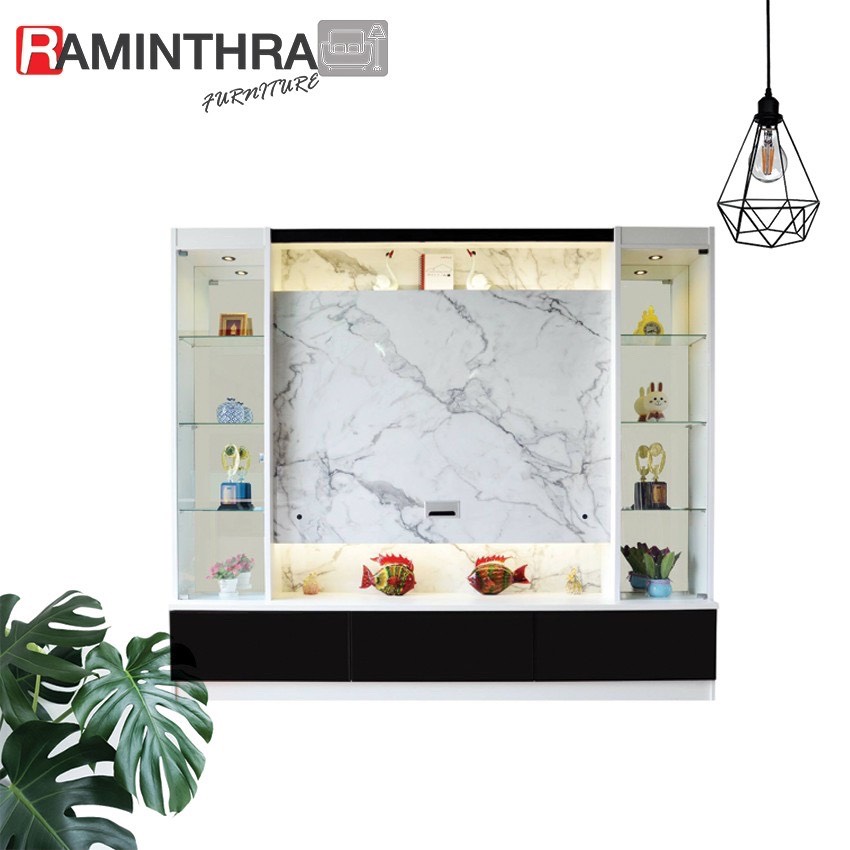 Raminthra Furniture ตู้โชว์สไตล์โมเดิร์น ขนาด 2.40 ม. รุ่น ชิค 2400 สีขาวลายหิน ( Showcase ) ราคา 19,900 บาท*ส่งฟรี