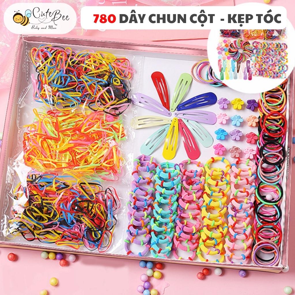 Hộp 780 chun buộc - kẹp tóc - kẹp mái nhiều màu sắc bền đẹp, Chun tóc giá rẻ cho mẹ và bé [CUTE BEE]