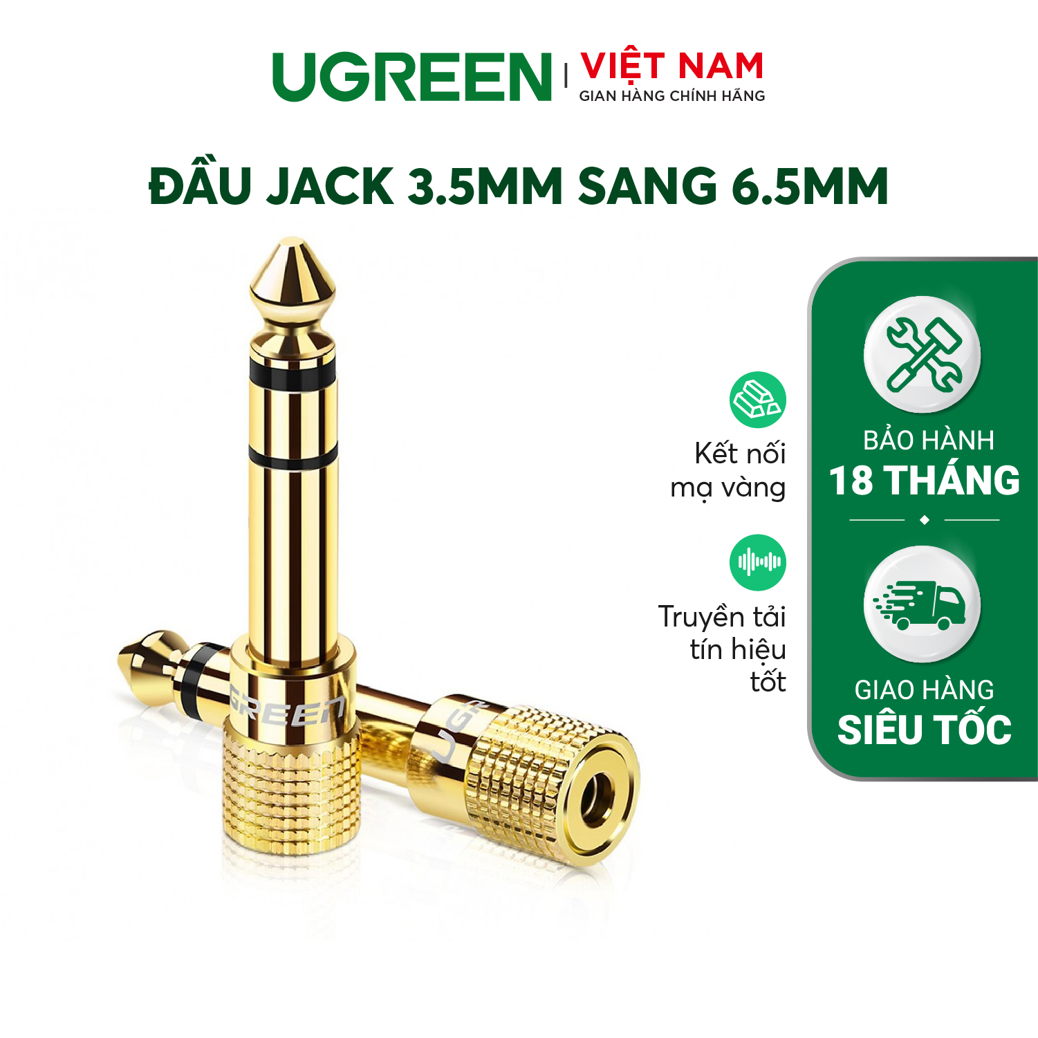Đầu jack chuyển đổi âm thanh từ cổng 3.5mm cái sang cổng 6.5mm đực chính hãng UGREEN 20503 - Hãng phân phối chính thức