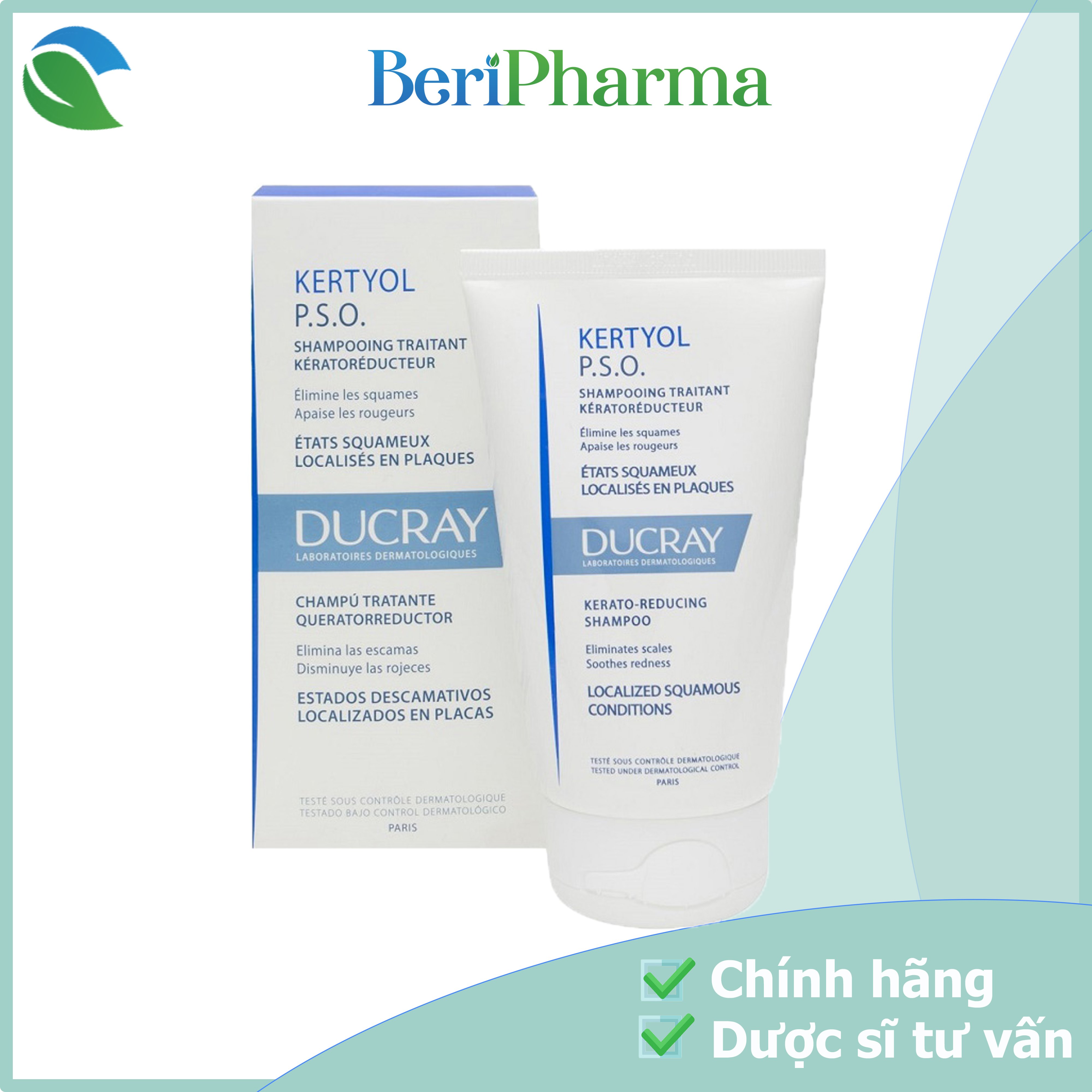 Ducray dầu gội giảm gàu mảng vẩy nến kertyol pso shampoo 125ml
