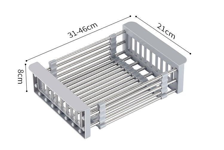 Rổ rút inox rút gọn, rổ inox để bồn rửa chén bát, rổ inox đa năng tặng kèm khăn lau bếp
