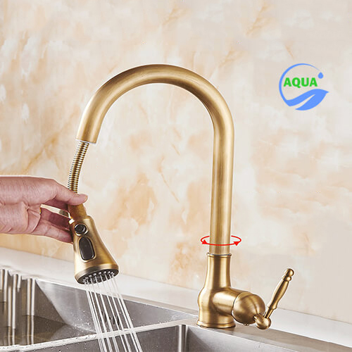 Vòi rửa bát nóng lạnh aqua v556 với đầu vòi rửa bát tăng áp và 3 chế độ phun nước hiện đại, an toàn