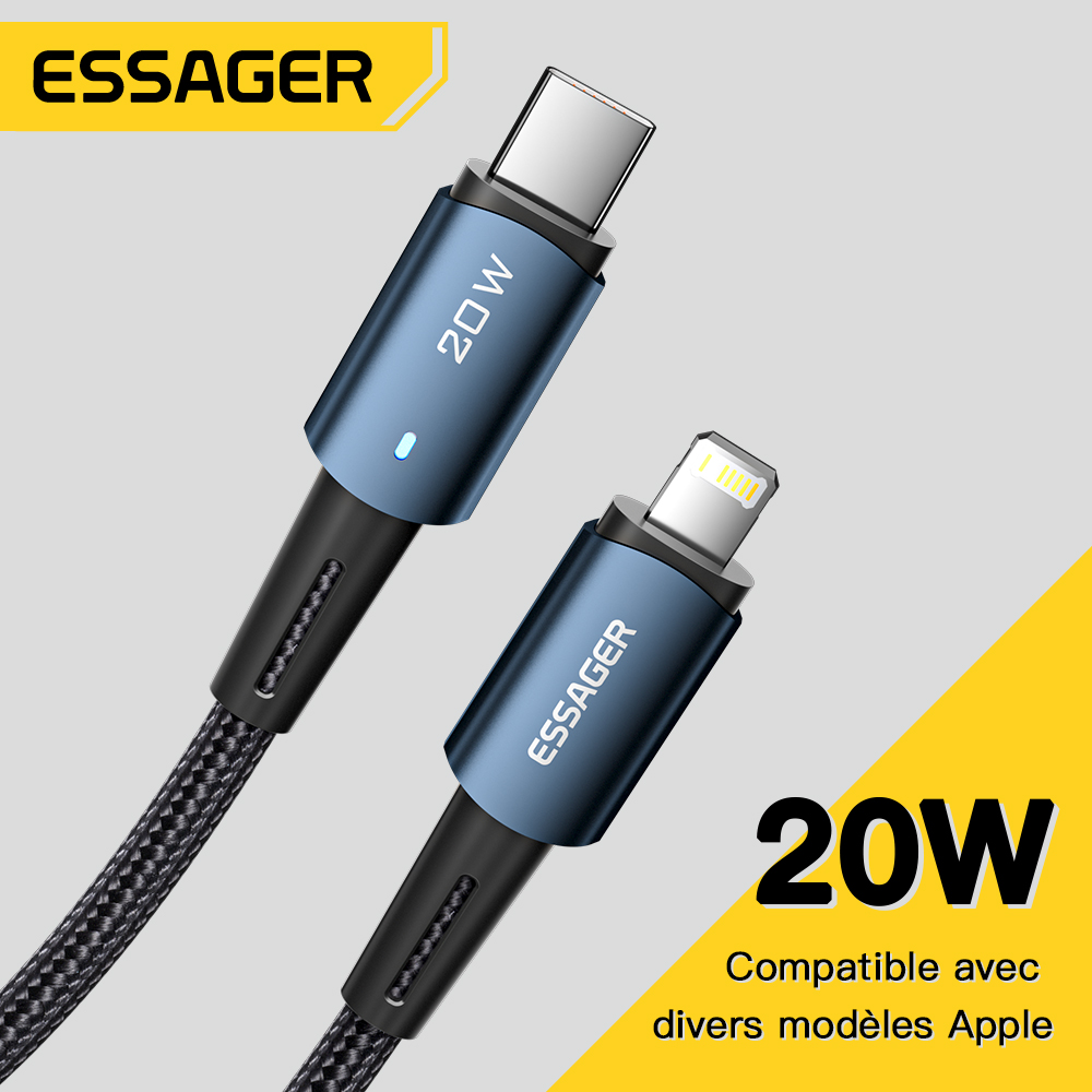 Essager PD type C to Lighting LED 3A aluminum alloy quick charging cable 20W for iPhone 12 Pro Max