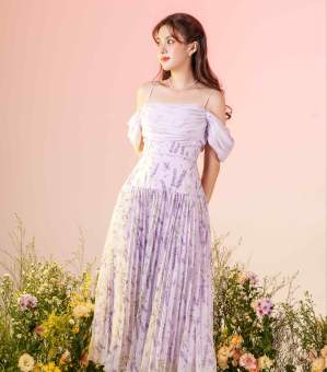 TIELA Đầm váy hoa dập ly lavender -Adela Dress