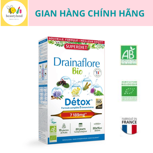 Thải độc hữu cơ chuyên sâu 5in1 Superdiet Drainaflore Bio Detox Pháp 20 ống