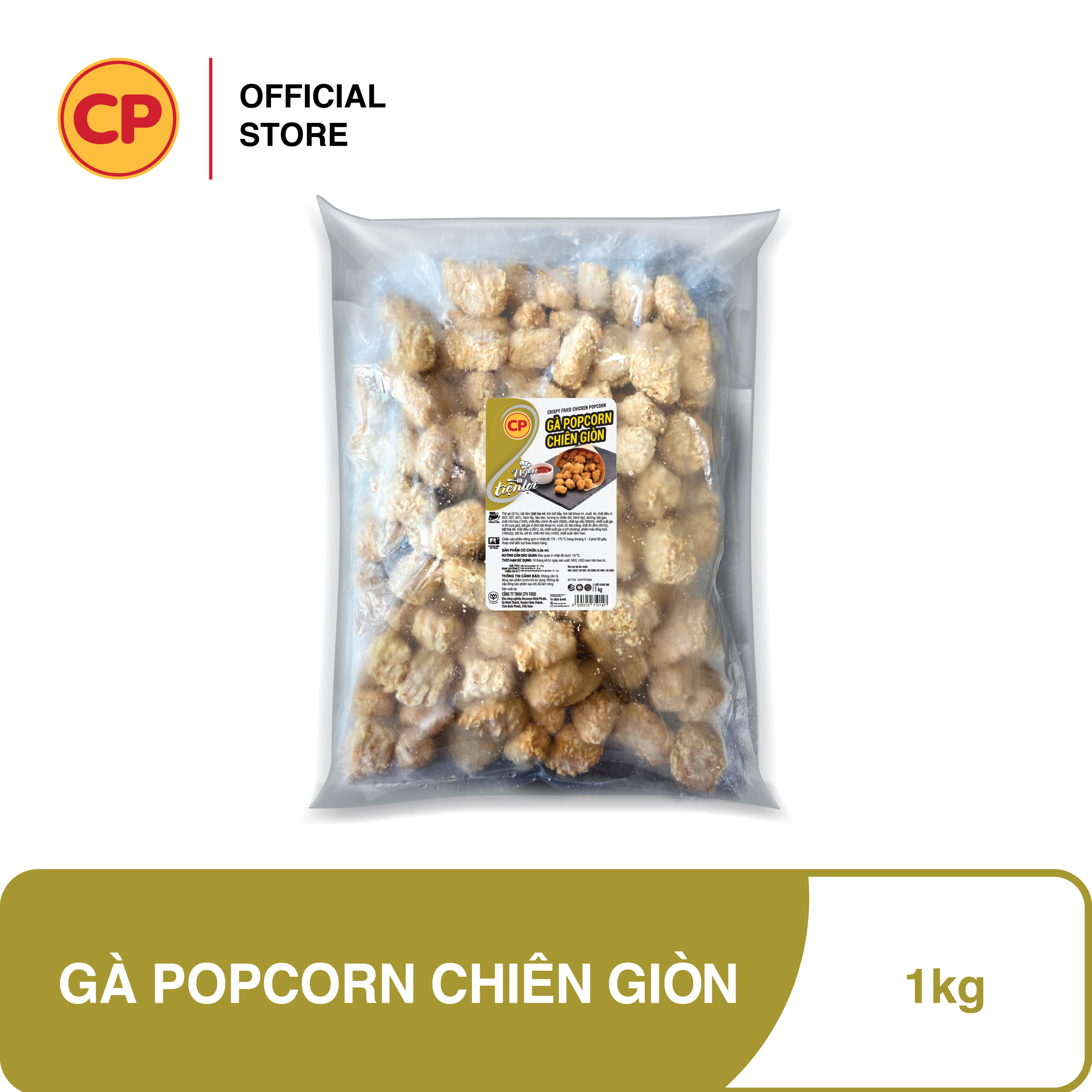 CP 1Kg Gà viên popcorn chiền giòn - Siêu tiện lợi, không cần rã đông, chỉ mất 2-3 phút để chế biến. Thơm ngon và không chứa chất gây hại cho sức khỏe