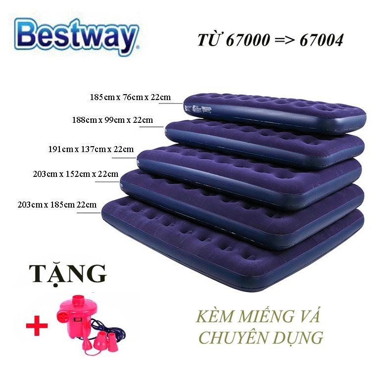 Đệm hơi bestway cao cấp 67000, 67001, 67002, 67003, 67004 kèm bơm điện