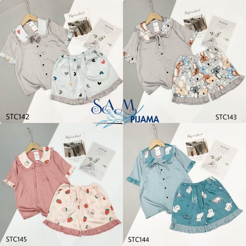 Đồ ngủ nữ lụa đùi dễ thương, chất liệu lụa latin, tay ngắn quần đùi, sam pijama SAM06