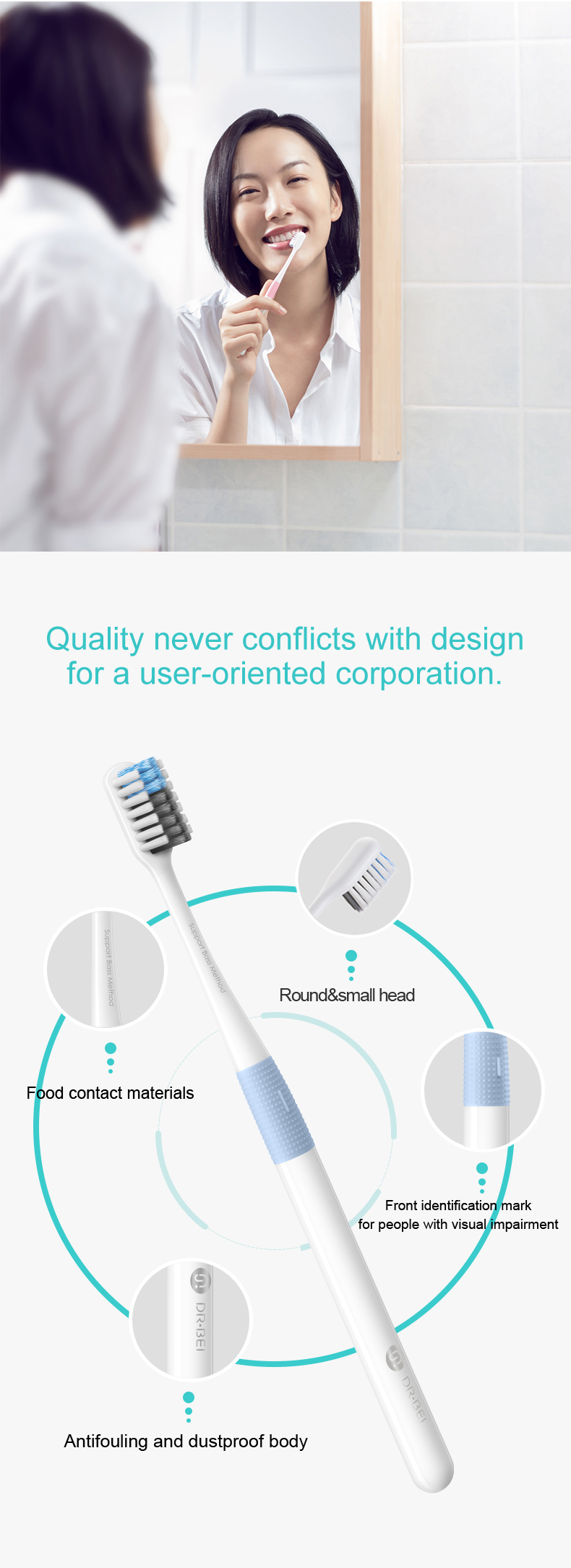DR.BEI Bass Toothbrush, 4 Pieces (Xiaomi Version) Xiaomi Youpin DR.BEI Xiaomi Tooth Mi Bass Method Sandwish-bedded Better Brush Wire 4Colors Deep Cleaning Toothbrush
