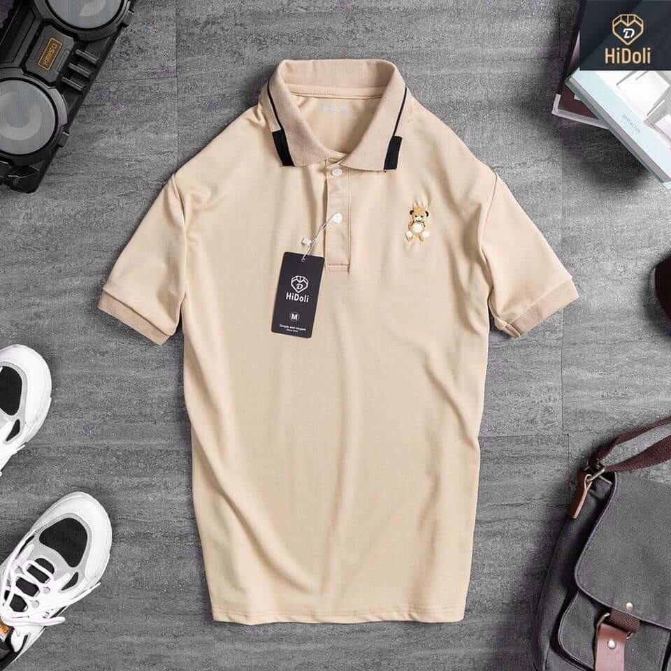 Áo polo nam gấu con tay lỡ, áo thun nam ngắn tay cổ bẻ chất cá xấu Cotton