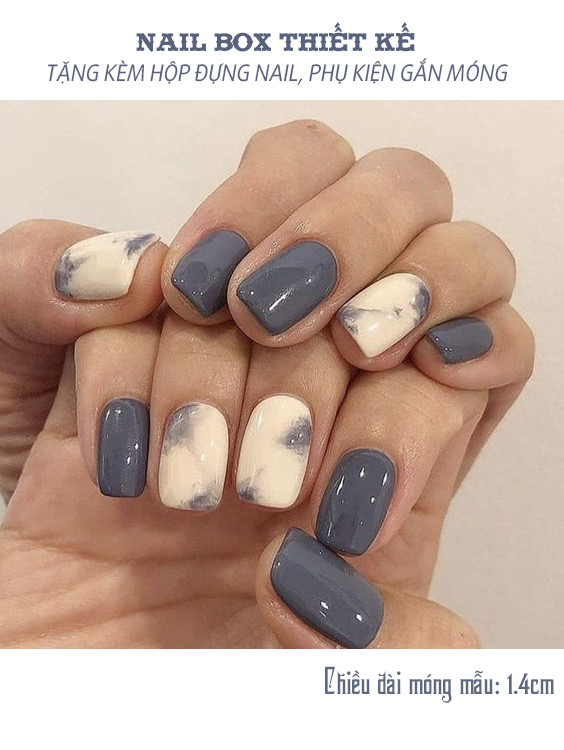 Nailbox móng úp thiết kế xanh loang đơn giản N19