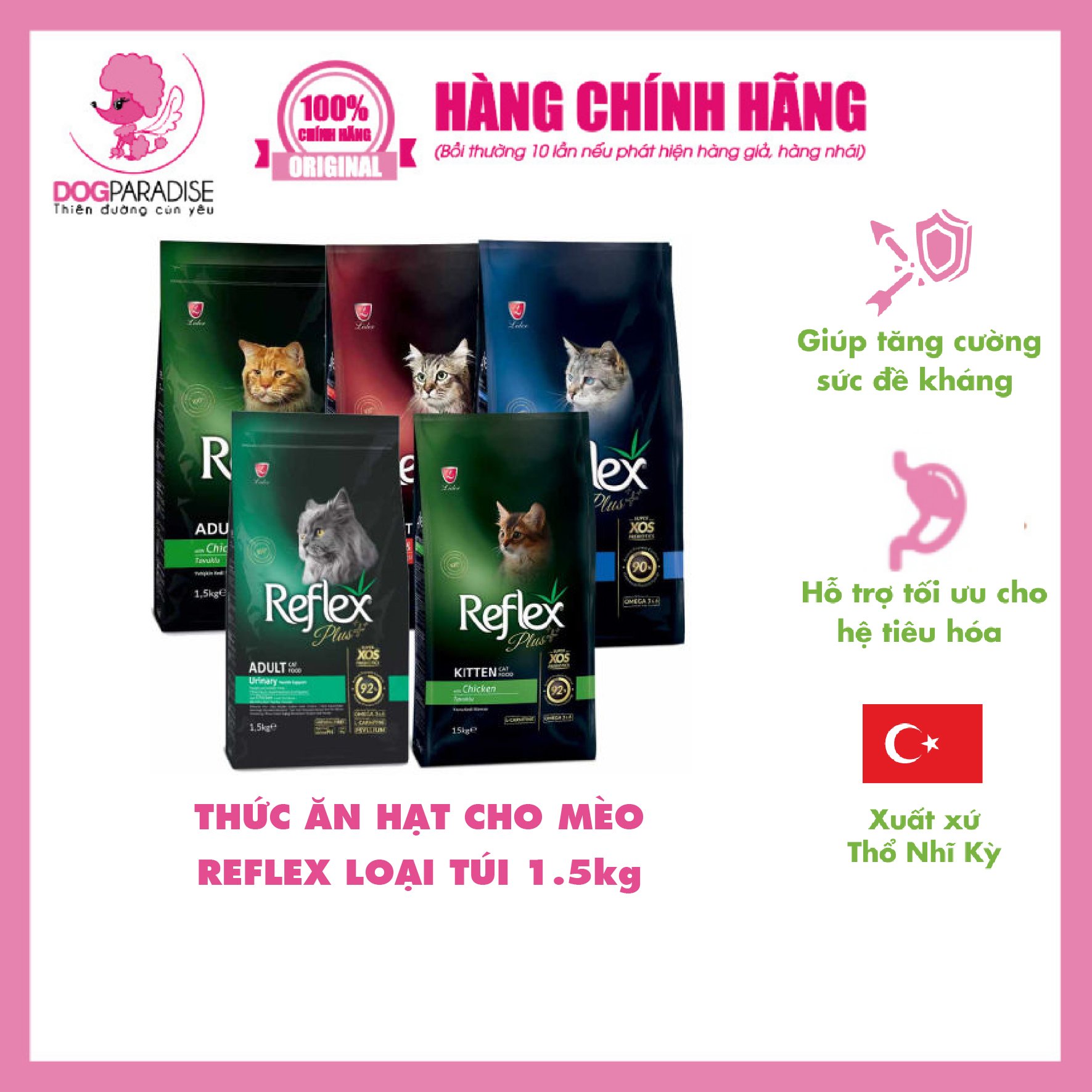 Thức ăn hạt Reflex Plus Choosy Salmon cho mèo trưởng thành kén ăn vị cá hồi túi 1.5kg - Dog Paradise