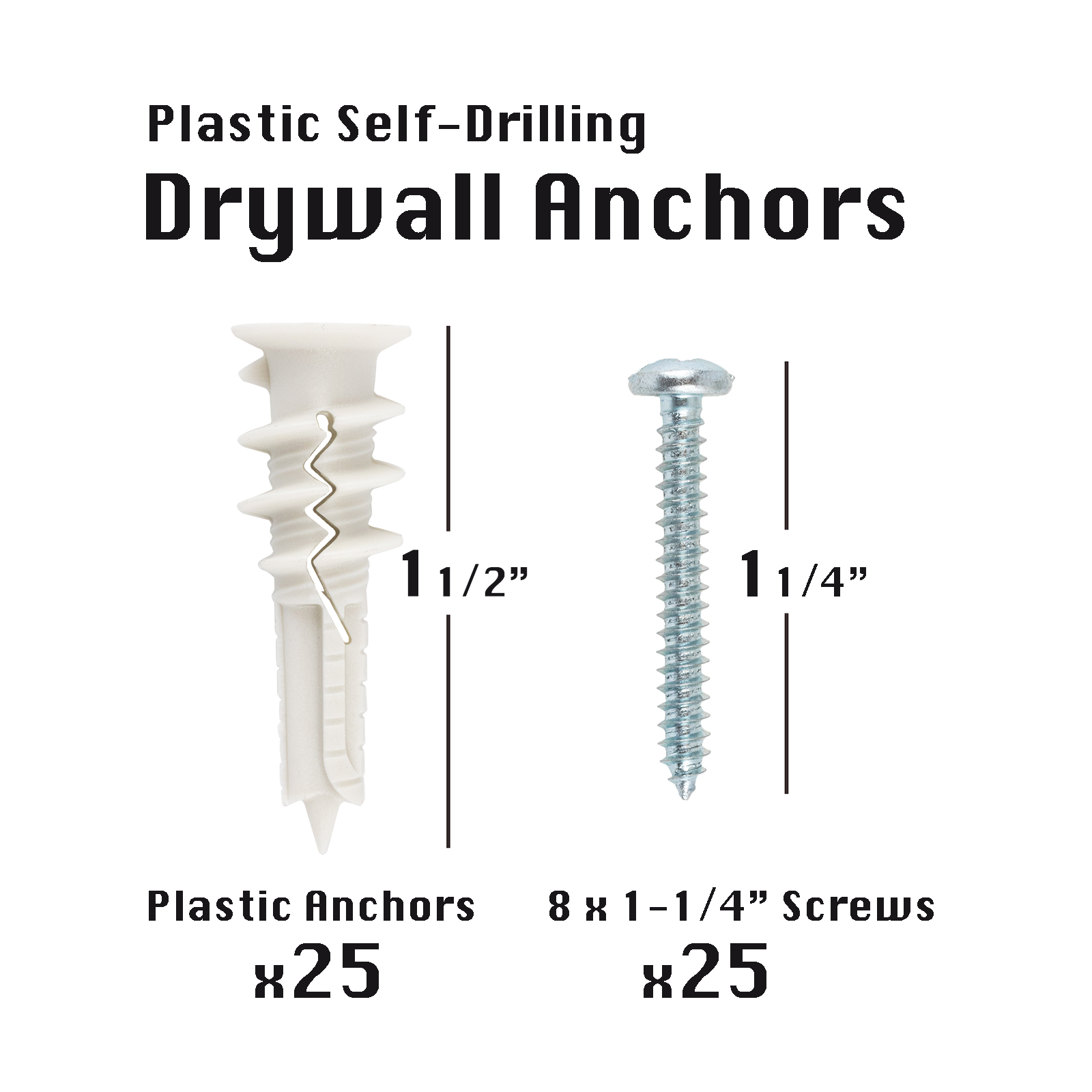 Self-Drilling Drywall Anchor & Screw Kit – 200-Piece Set (100 Anchors + 100 Screws) With Phillips Bit, Holds Up To 75 Lbs