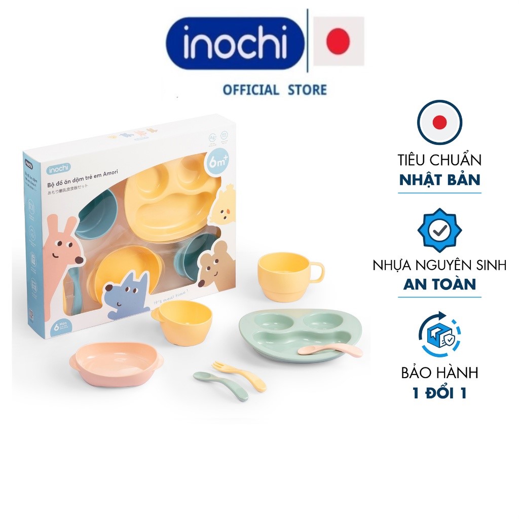 Bộ ăn dặm, bộ ăn dặm cho bé 7 món inochi kiểu nhật thông minh nhựa nguyên sinh cao cấp bộ đồ dùng tập ăn
