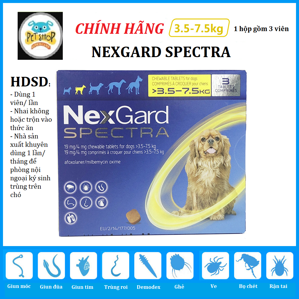 [CÓ HỎA TỐC] Nexgard Spectra - Ve Ghẻ Demodex Giun Chó 3,5-7,5Kg