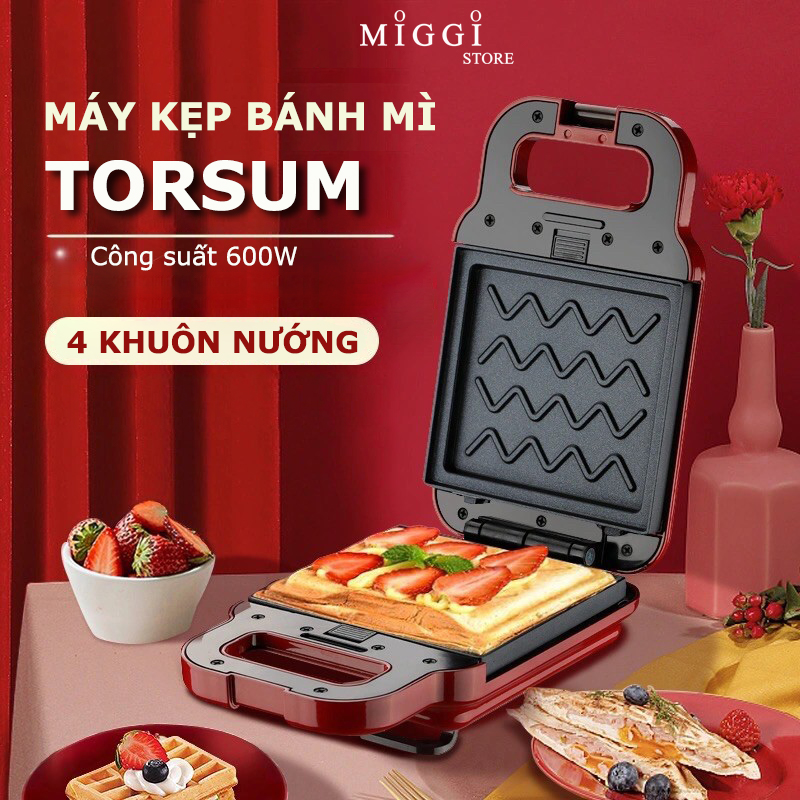 [TẶNG 4 KHUÔN BÁNH SIÊU CUTE] Máy Nướng Bánh Mì Kẹp TORSOM - Máy Làm Bánh Mỳ Sandwich - Máy Làm Bánh Hình Thú Mini- Máy Rán Trứng Làm Đồ Ăn Sáng - Máy Nướng Thịt 2 Mặt - Máy Làm Bánh Hotdog Nhật Bản Không Dính - Lò Nướng